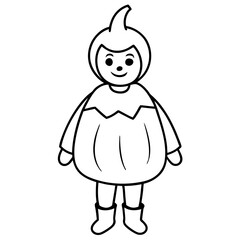 Child dressed as a pumpkin for halloween line art vector illustration