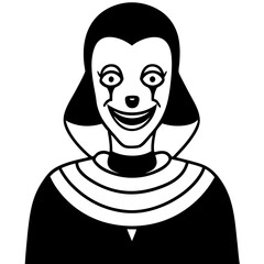 Clown costume with creepy makeup line art vector illustration