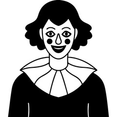 Clown costume with creepy makeup line art vector illustration