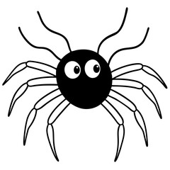 Cute Spider with big round eyes line art vector illustration