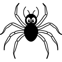 Cute Spider with big round eyes line art vector illustration