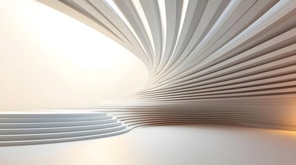 Naklejka premium Abstract Curved Architecture Interior Design with White Lines and Soft Lighting in Modern Space