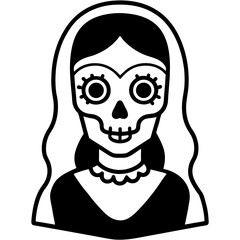 Gothic style Catrina skull lady line art vector illustration 