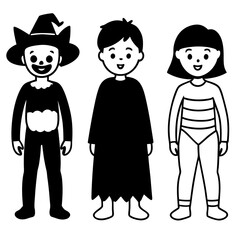 Group of kids in different halloween costumes vector illustration 