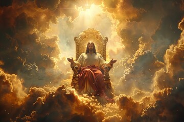 A Divine Portrait of Jesus Christ Reigning in Heavenly Glory With Radiant Light Illuminating His Celestial Realm