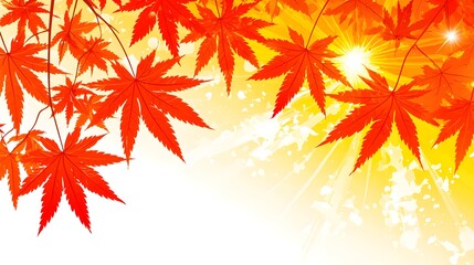 Vibrant Autumn Maple Leaves Backlit by Sunlight Creating a Warm and Colorful Atmosphere