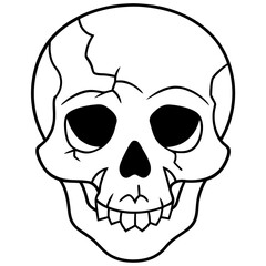 Hollow eyed skull with cracks line art vector illustration 