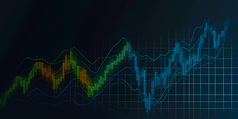 Fototapeta premium Colorful digital wave analytics illustrating stock market trends, refined for a sharper AI-powered financial insight aesthetic.