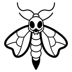Moth with skull like markings on wings line art vector illustration 