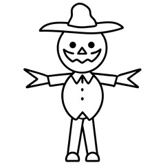 Pumpkin headed scarecrow with a happy face line art vector illustration