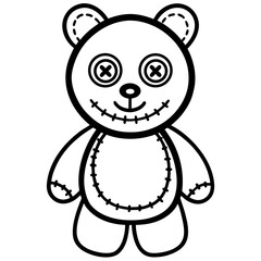 Scary stitched up teddy bear line art vector illustration 