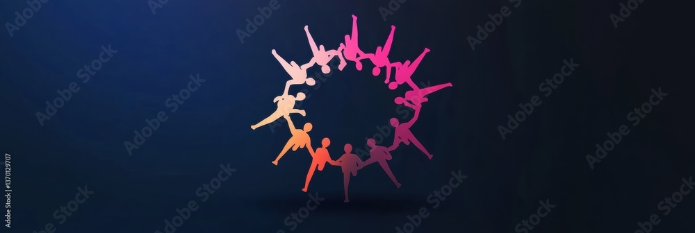 Aufkleber Human figures create a circular unity symbol in a modern style with an abstract gradient background for professional designs Generative AI