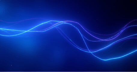 Neon light lines motion up on blue background