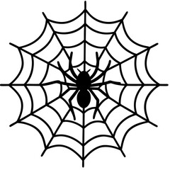 Fototapeta premium Spider web with a black widow spider line art vector illustration 