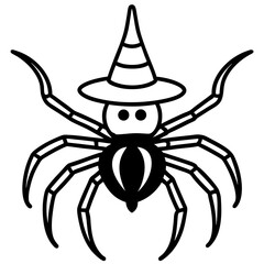 Spider with a witch hat line art vector illustration