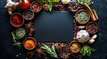 Culinary preparation of fresh herbs and spices kitchen food arrangement natural ingredients top view flavor exploration