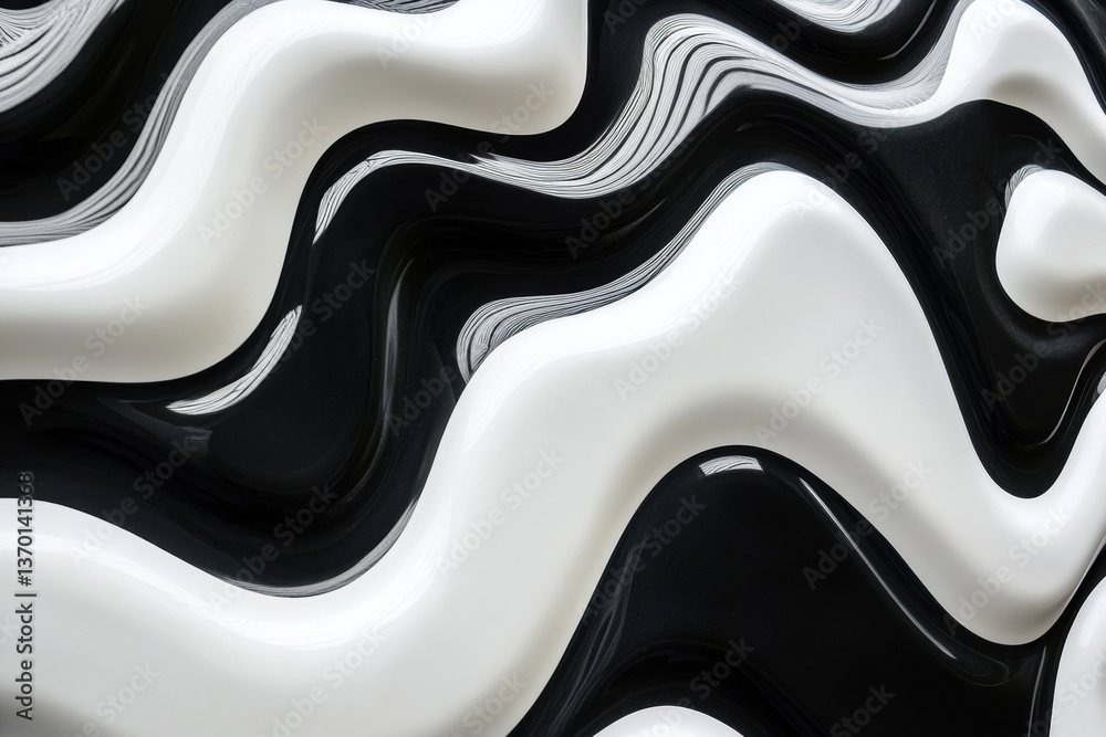 Fototapete Elegant abstract design featuring bold modern pattern with minimalistic black and white wavy lines and structured spacing for sophisticated aesthetics