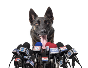 Funny dog speaking at the press conference