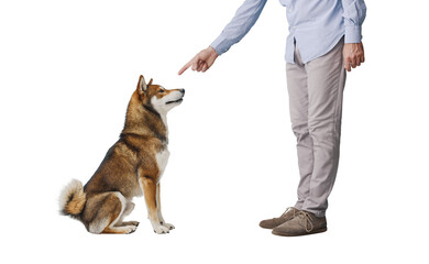 Pet owner scolding his dog