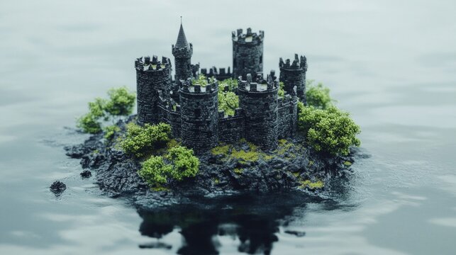 Dark Grey Stone Castle on Misty Island