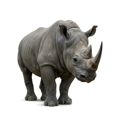 Naklejka premium Wild rhinoceros walking isolated on white background, perfect for nature photography and stock images 