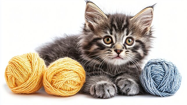 Playful Kitten with Yarn Balls of excellence in splendor beyond compare with grace in style.