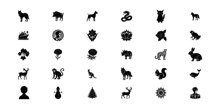 annimal set of silhouettes of black silhouettes