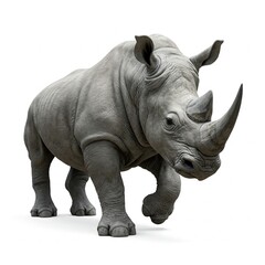 Obraz premium Rhinoceros isolated on white background, high-resolution wildlife stock image 