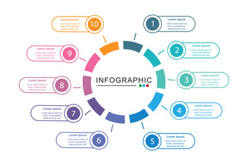 Basic infographic template with 10 steps, process or options, process chart, Used for process diagram, presentations, Vector illustration.