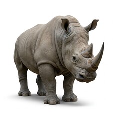 Obraz premium Rhinoceros isolated on white background, high-resolution wildlife stock image 