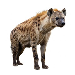 Obraz premium Wild hyena walking isolated on white background, perfect for wildlife photography and stock images 