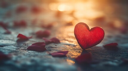 Fototapeta premium Heartfelt moment, Symbolic love amidst rose petals and golden light