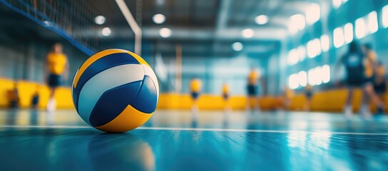 Close-up Yellow and Blue Volleyball on Indoor Court