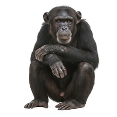 Fototapeta premium Wild chimpanzee walking isolated on white background, detailed wildlife stock image 