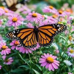 Fototapeta premium Monarch Butterfly on Pink Flowers.