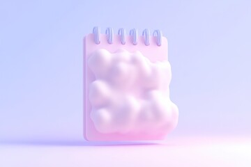 Pastel pink notebook with a cloud-shaped cover,  floating on a soft light purple background.  3D rendering