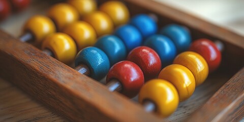 Close-up of a colorful abacus with wooden beads in a vintage style.