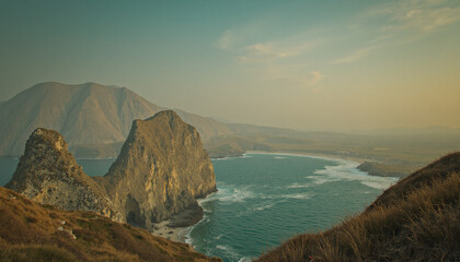 Coastal landscape with rocky cliffs and tranquil waters  