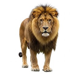 Obraz premium Majestic lion isolated on white background, high-resolution wildlife stock photo 