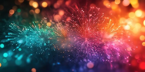 Fototapeta premium A vibrant display of colorful fireworks lighting up the night sky in a dazzling array of hues.