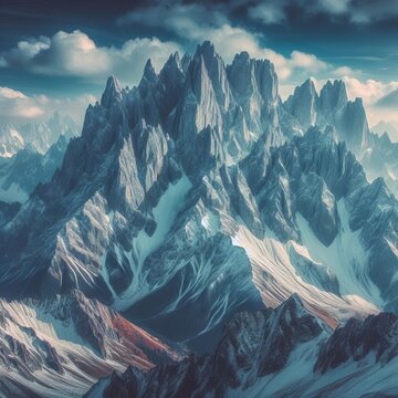 Jagged mountain peaks covere