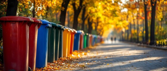 Obraz premium Colorful bins in autumn park
