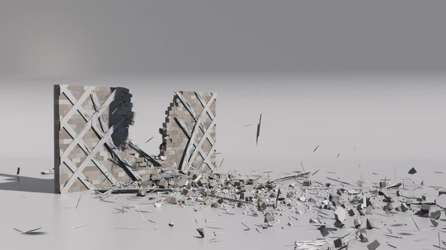 Animation of breaking a wall 3d with a hammer. High quality 4k footage