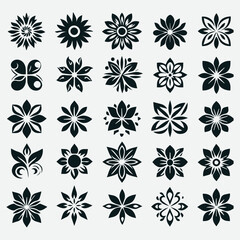 Stylized Flower Icons Collection Various Shapes Floral Symbol Set, Floral Symbol Set Stylized Flower Icons