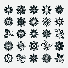 Stylized Flower Icons Collection Various Shapes Floral Symbol Set, Floral Symbol Set Stylized Flower Icons