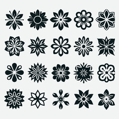 Stylized Flower Icons Collection Various Shapes Floral Symbol Set, Floral Symbol Set Stylized Flower Icons