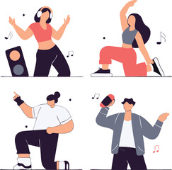 Dynamic Dance Illustration with Four Dancers