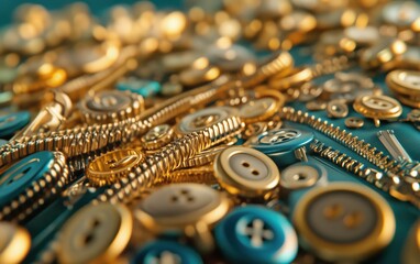 Golden Fashion Accessories: A Detailed View of Zippers and Buttons