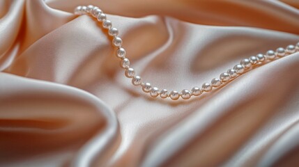 Fototapeta premium A necklace of pearls is on a piece of fabric. The pearls are scattered across the fabric, creating a sense of elegance and luxury. The fabric itself is a deep shade of pink