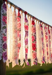 Floral and Lace Fabric Garland Decorative Banner for a Rustic or Bohemian Style Event